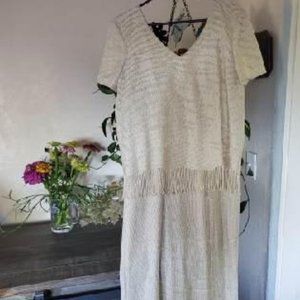 Vtg ANGELO Sz8 Evening Gold Metallic Weave Long Fringe